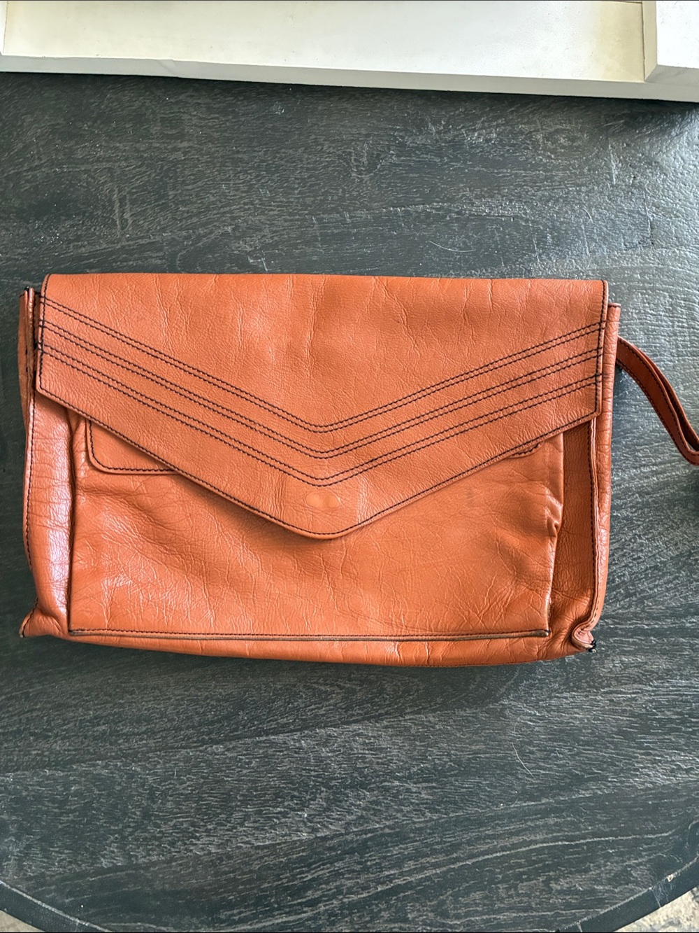 Tan Envelope Clutch with Decorative Topstitching